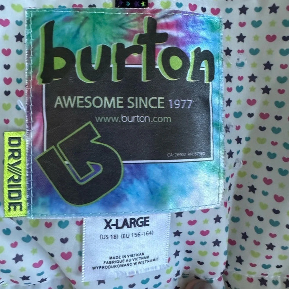 Burton Dryride Snowboard Ski Jacket Insulated Hooded Turquoise Girls XL (US 18) - Picture 5 of 8